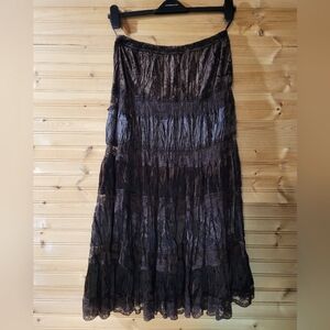 Lace and satin tiered maxi skirt